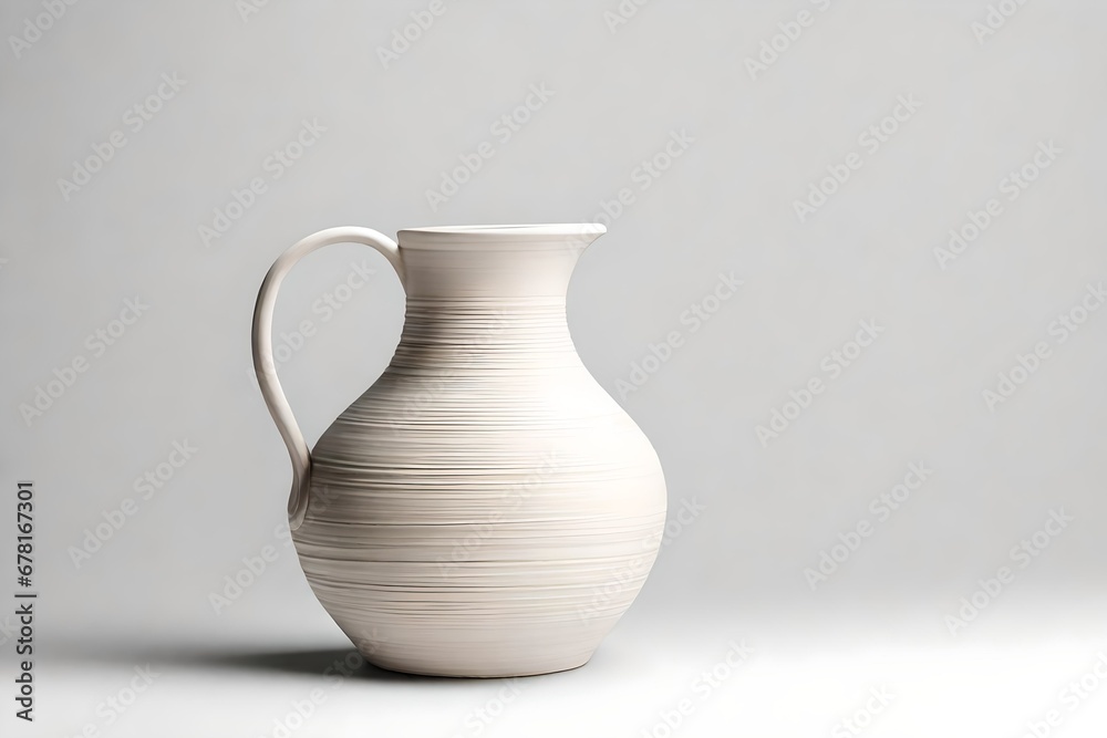Pottery, vase, white clay jug isolated on white background. A mockup of pottery made from white clay on a white background