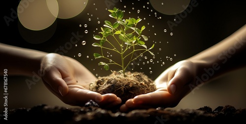 Nurturing Growth: The Essence of Life in Hands Cradling a Young Plant