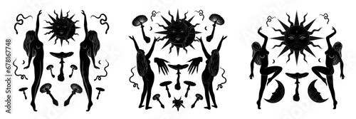 woman contour astrology, goddess of female power. zodiac signs, tarot cards, fortune-telling and predictions, forecast