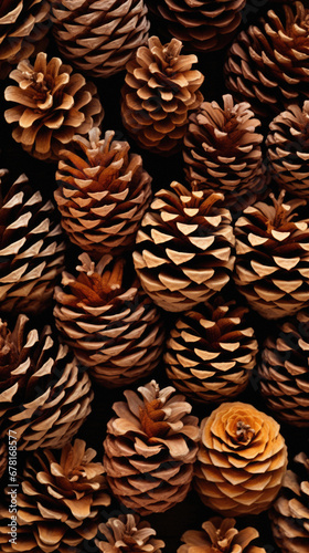 Pine cones on a black background. Christmas and New Year background.