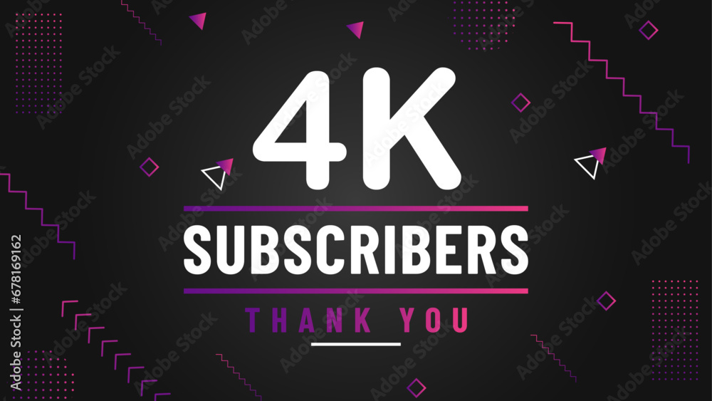 Thank you 4k subscriber congratulation template banner. 4k celebration subscribers template for social media