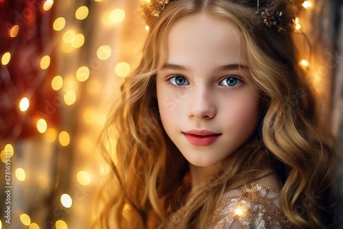A innocent girl with twinkling lights
