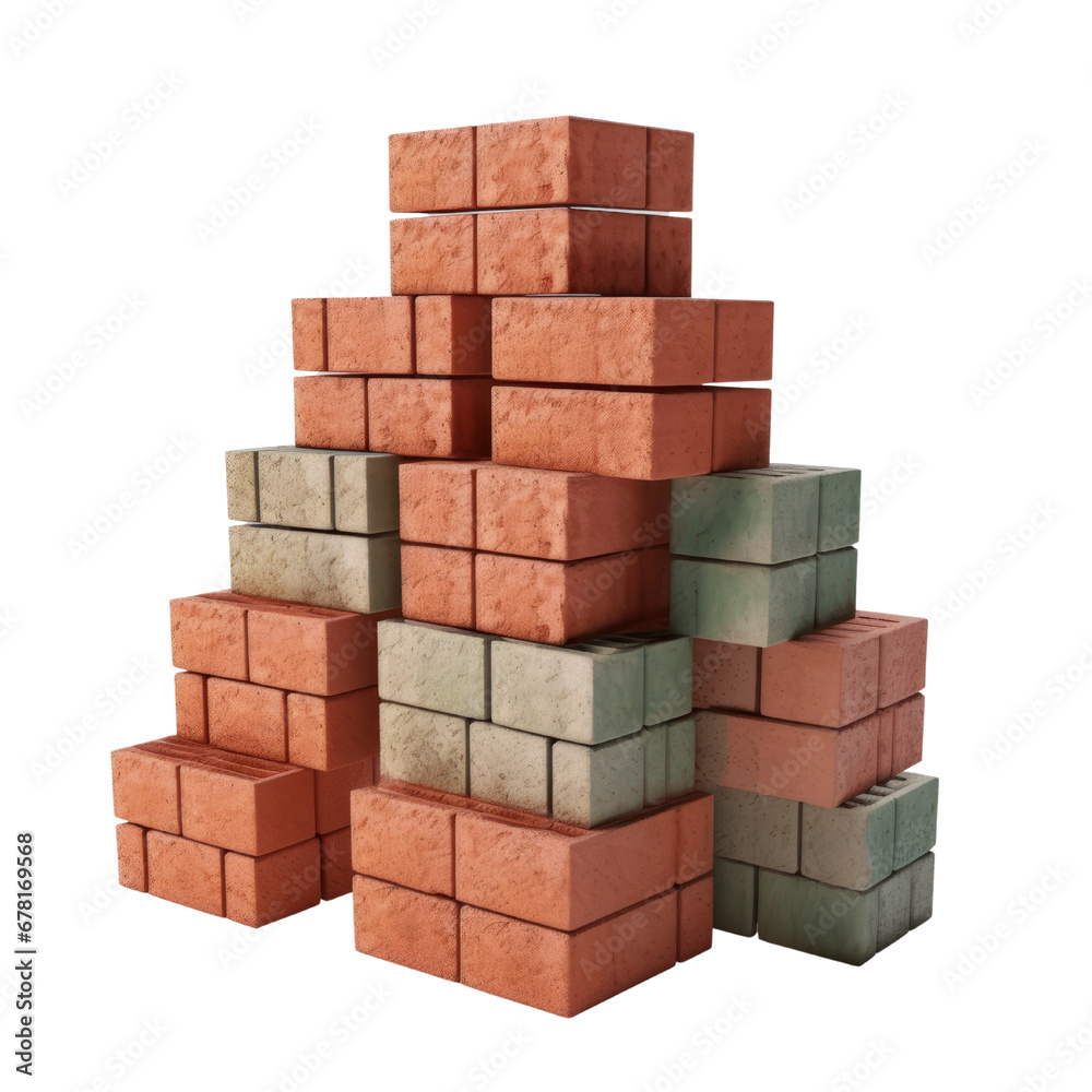 Stack of brick wall PNG Cutout, Generative AI Stack of brick wall PNG Cutout, Generative AI