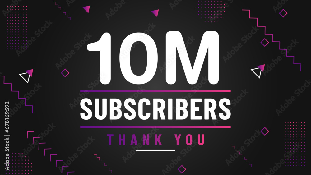 Thank you 10M subscriber congratulation template banner. 10M celebration subscribers template for social media