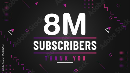 Thank you 8 million subscriber congratulation template banner. 4 million celebration subscribers template for social media