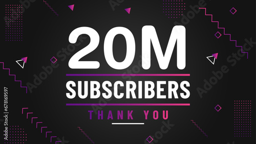 Thank you 20M subscriber congratulation template banner. 20M celebration subscribers template for social media