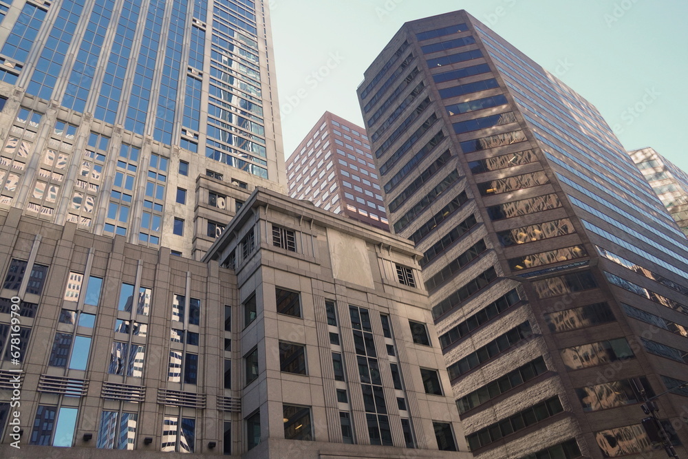 Center City Masonry, Glass, Steel Skyscapers against Blue Sky Background