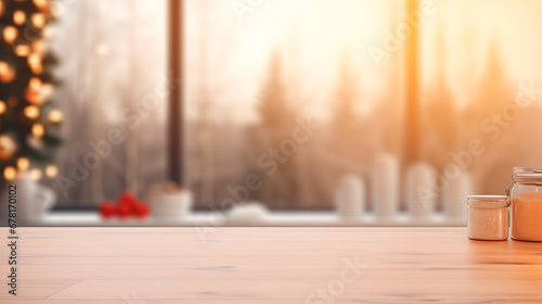 Wallpaper Mural Empty wooden table against the background of a blurred New Year's composition. A place to place your product. Festive background Torontodigital.ca