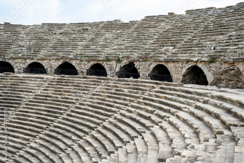 The Ancient City of Side. Port. Peninsula. Turkey. Manavgat. Antalya. The largest amphitheater in Turkey. The main street of the ancient city. Mediterranean Sea. 