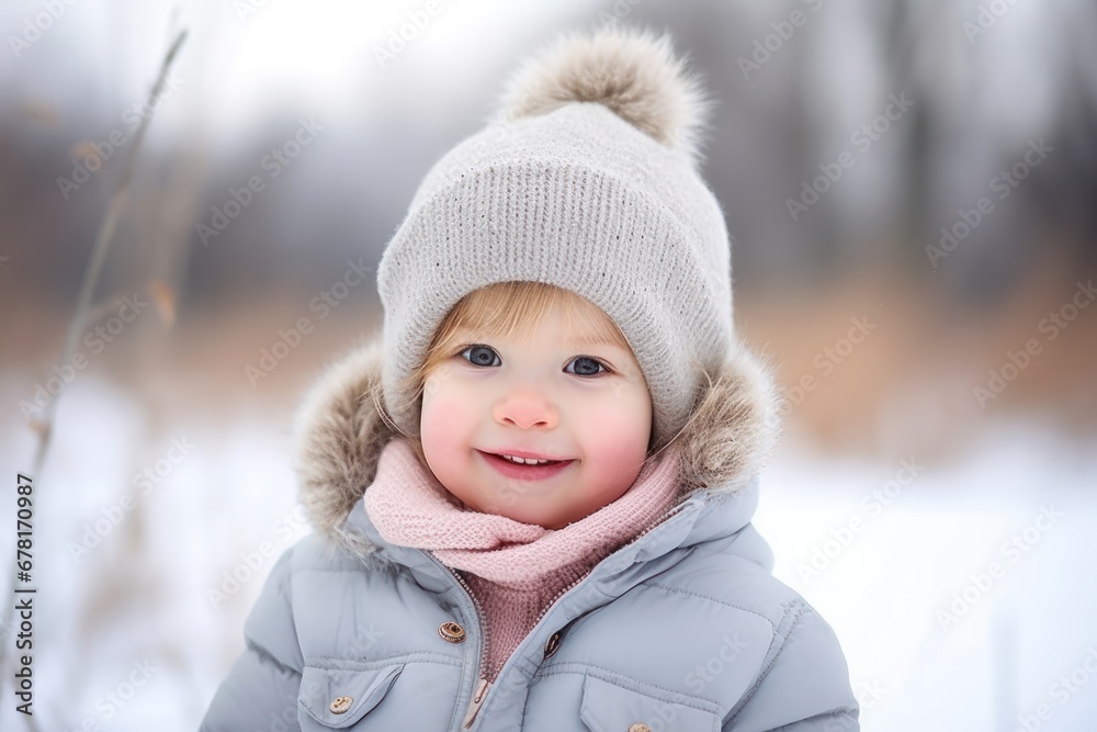 cute child with rosy cheeks enjoying a winter day outdoors