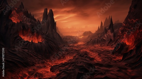 End of the world, the apocalypse, Armageddon. Lava flows flow across the planet, hell on earth