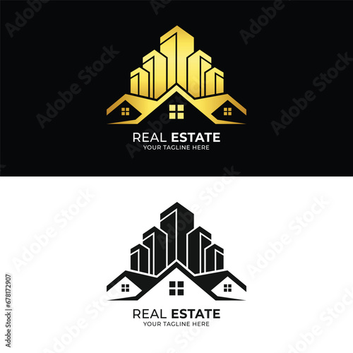 Vector luxury real estate architecture company building logo template in golden gradient and black color logo, Home Logo and Apartment Logo design template