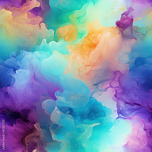 Seamless abstract smoky rainbow shapes decoration background, ai generative