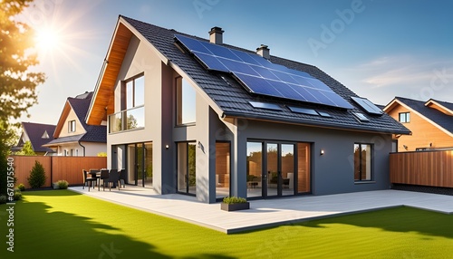 Maison moderne avec panneaux solaires photo