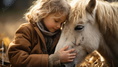 Childs emotional healing progression observed during equine-assisted therapy session  © fotogurmespb