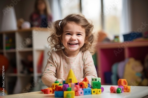 Child joyfully engages with toys during progressive healing play therapy 
