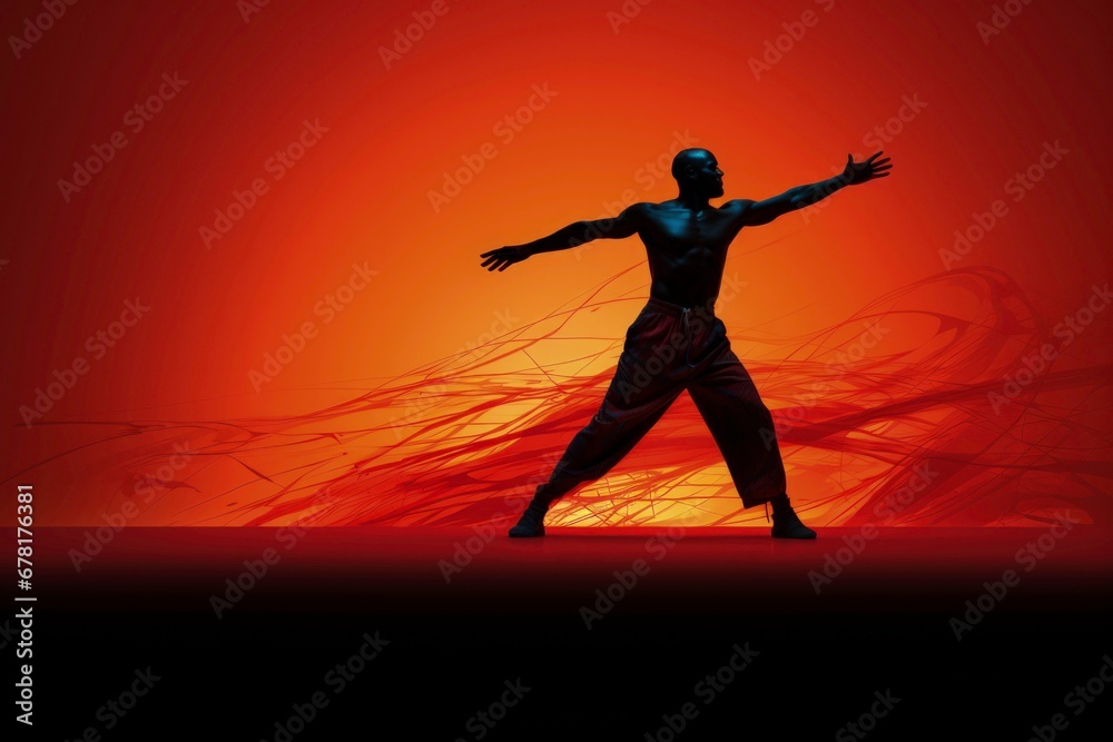 A dancer expressing emotions through movement isolated on a vibrant gradient background 