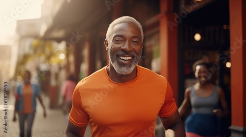"Healthy Lifestyle Joy: Senior African American Walking in the morning"