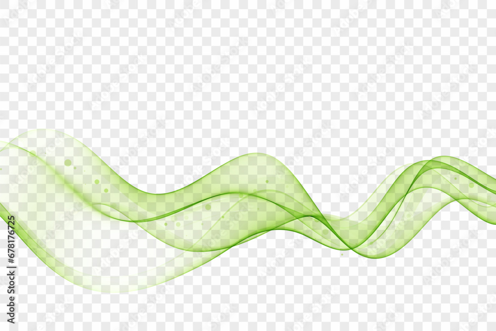 Abstract wave of green color, transparent flow of green lines, design element. - obrazy, fototapety, plakaty 