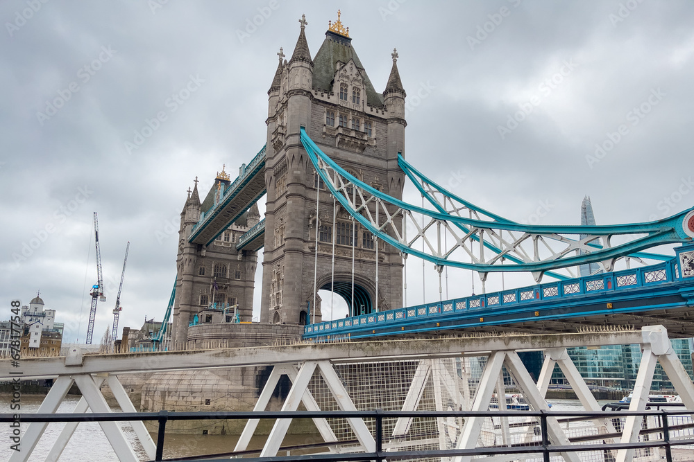 Iconic Tower Bridge connecting London with Southwark on the Thames River