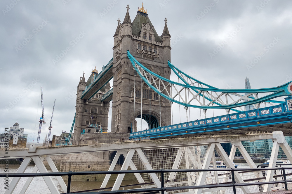 Iconic Tower Bridge connecting London with Southwark on the Thames River