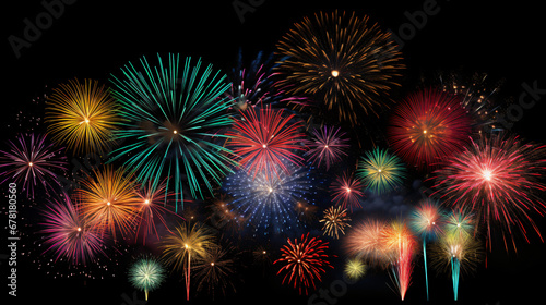 An Image Of Beautiful Fireworks Celebration On Black background