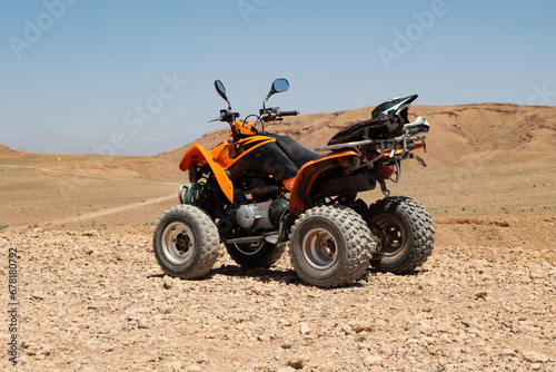 Quads parked on a desert hill close to Ouarzazate in North Africa
