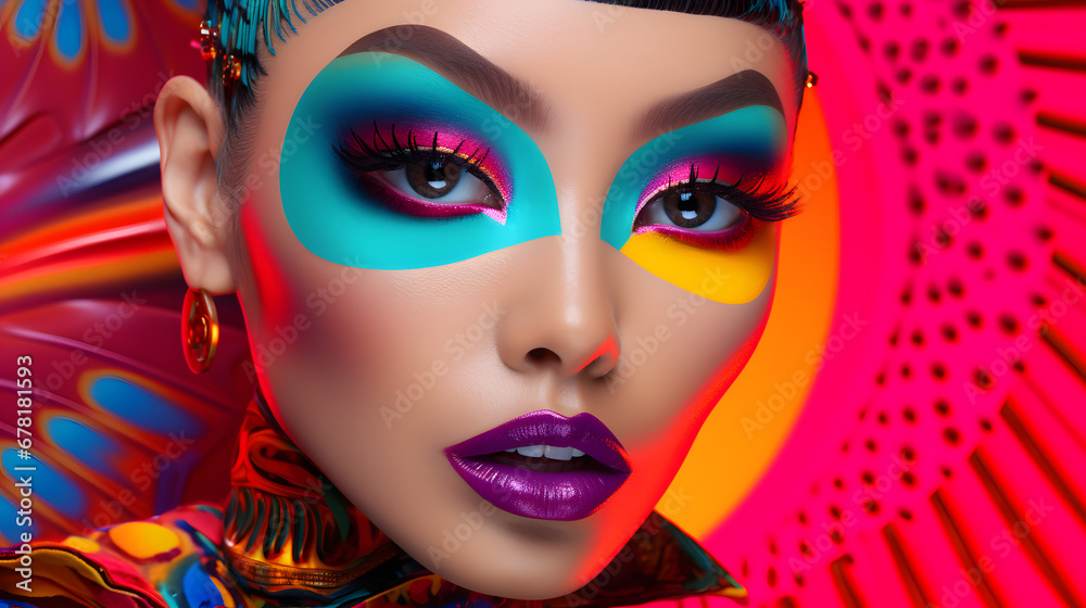 Mysterious Woman with colorful eye futuristic makeup portrait