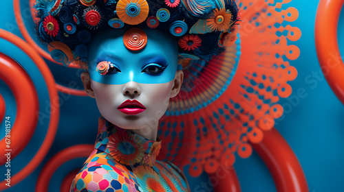 Mysterious Woman with colorful eye futuristic makeup portrait photo