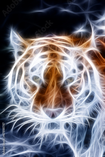 Tiger line art in neon style