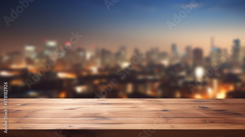 Wooden table with the town in the background
