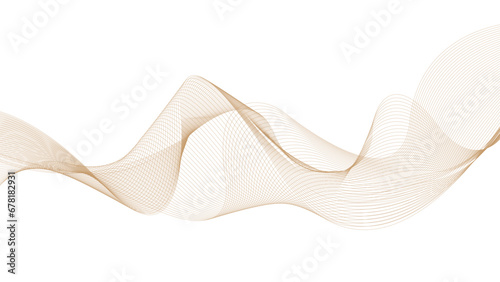 Brown shiny wave with lines created using blend tool. Curved wavy line, smooth stripe. Design element.