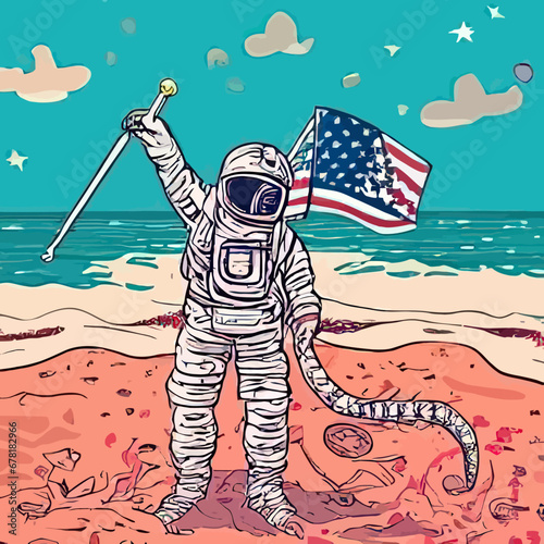 A astronaut on a beach design vector illustration for use in design and print poster canvas.eps