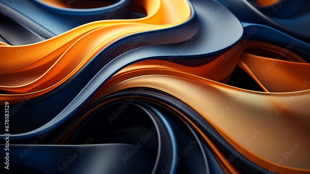 Textur aus geschwungenen Wellen Elementen in den Farben blau, gelb und orange - obrazy, fototapety, plakaty 