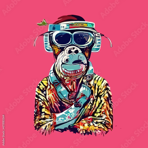 A cartoon of a monkey wearing goggles design vector illustration for use in design and print poster canvas.eps