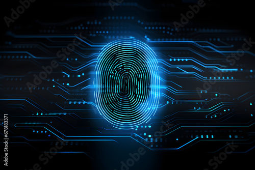 Digital biometric fingerprint, illustration for identification, verification and authentication technology by sensors photo