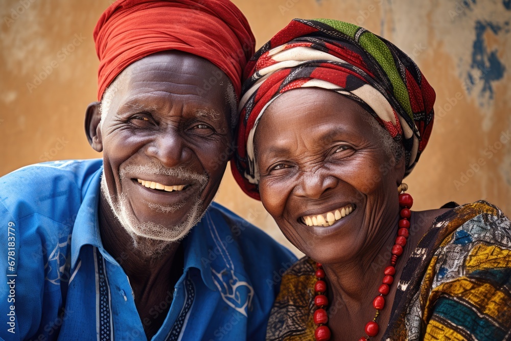 colorful portrait of old african couple, AI Generated