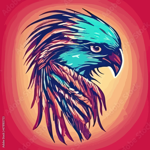 A colorful bird head with a red background design vector illustration for use in design and print poster canvas.eps