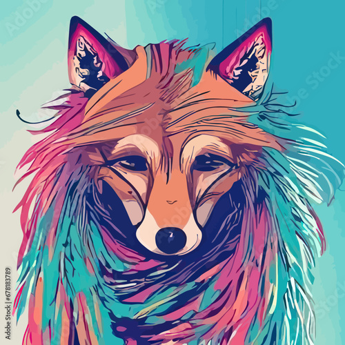 A colorful fox with long hair design vector illustration for use in design and print poster canvas.eps