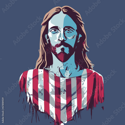 A jesus vector - god vector with long hair and beard wearing a red and white striped cape design vector illustration for use in design and print poster canvas.eps