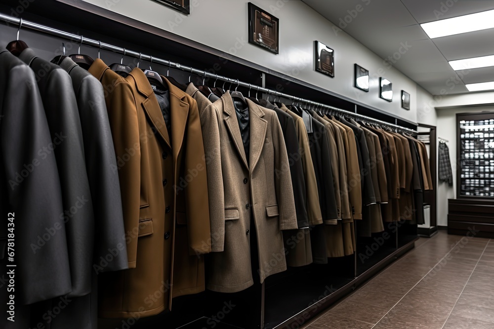 A stylish retail boutique with a varied collection of warm clothing on racks, offering shoppers choice.