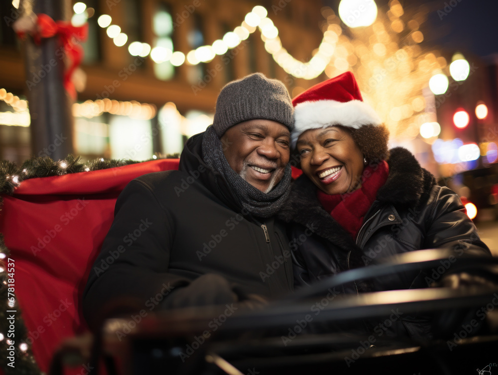 A couple went for a Christmas night ride in a carriage
