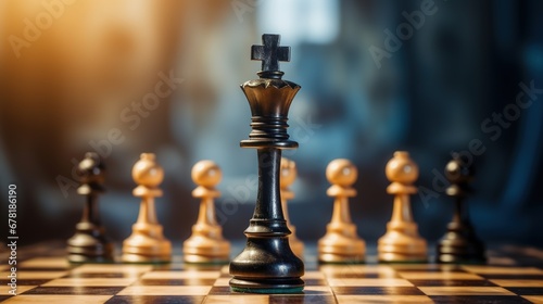 Generative AI, Chess pieces on a chessboard, intellectual game
