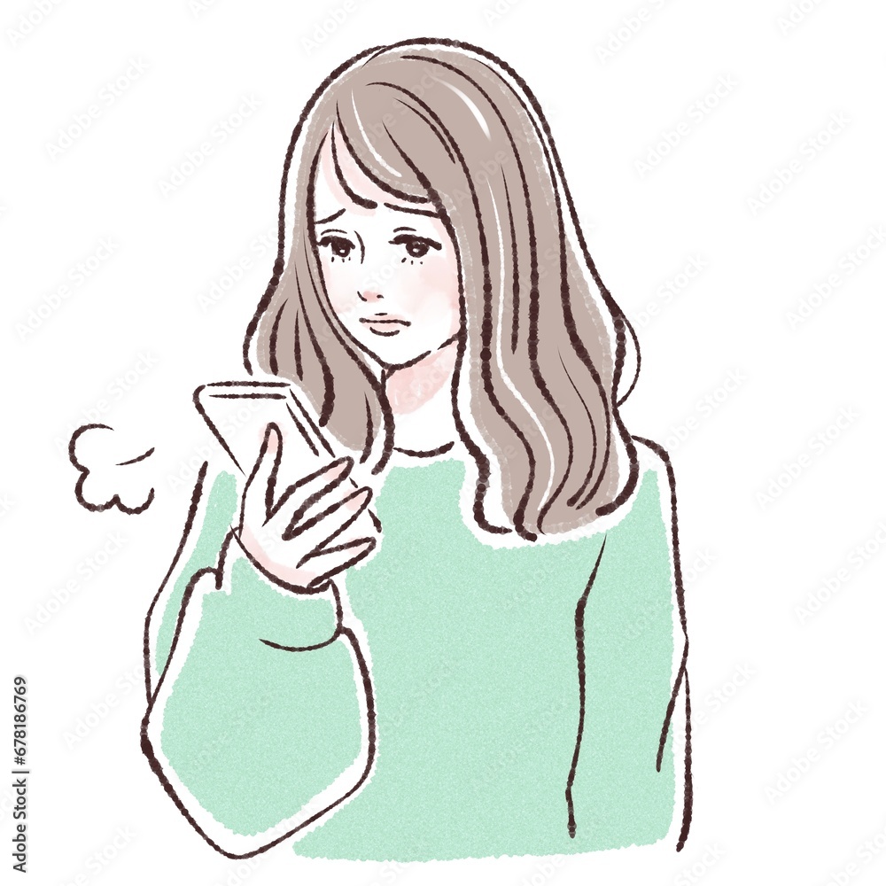 スマホ,スマホを持つ女性,スマートフォン,スマートフォンを持つ女性,スマホ依存,既読,既読無視,着信,着信拒否,非通知,連絡,遠距離恋愛,メール,LINE,sns,マッチング,マッチングアプリ,連絡,出会い,アプリ,スマホゲーム,スマホで写真を撮る,スクショ,女性・女の子のイラスト素材