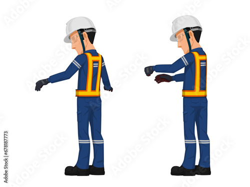 Industrial worker is working on white background