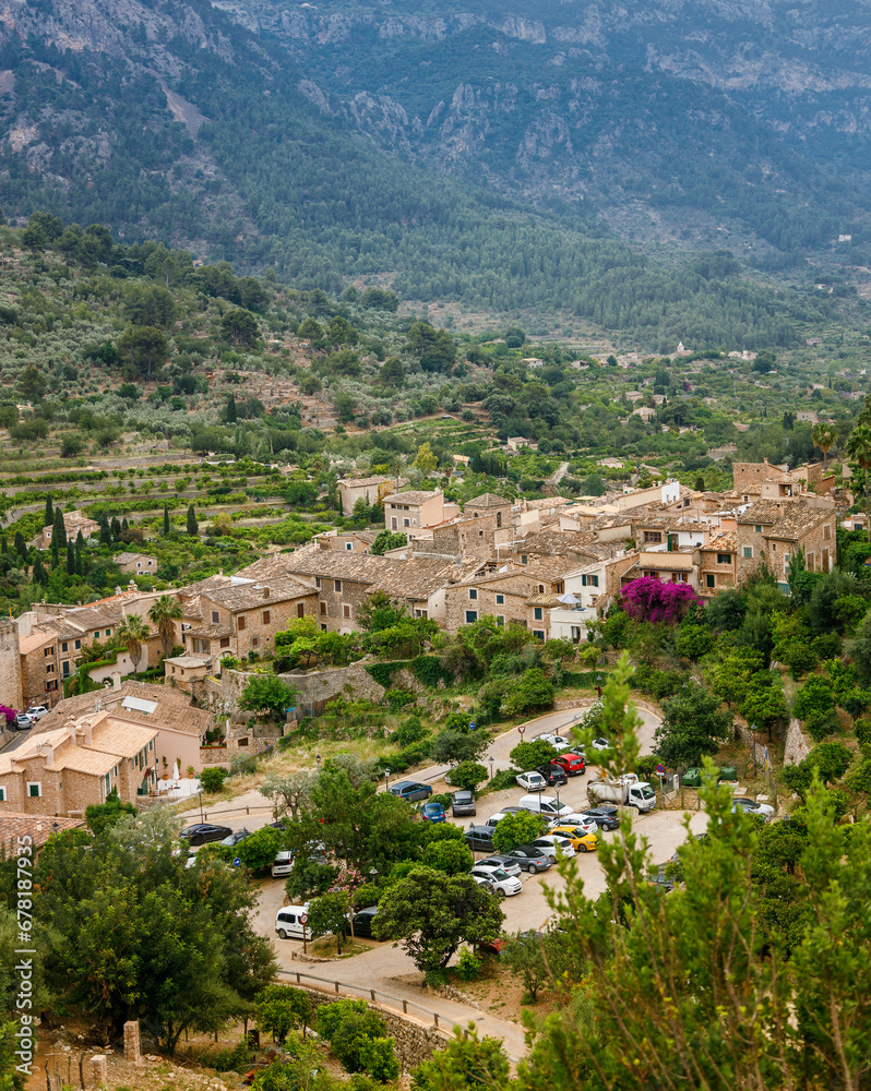 Overhead perspective of Fornalutx village in Mallorca
