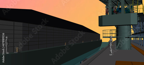 coal ship parking unloading jetty 3D illustration photo