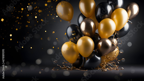 Black and golden balloons with sparkles high detailed background