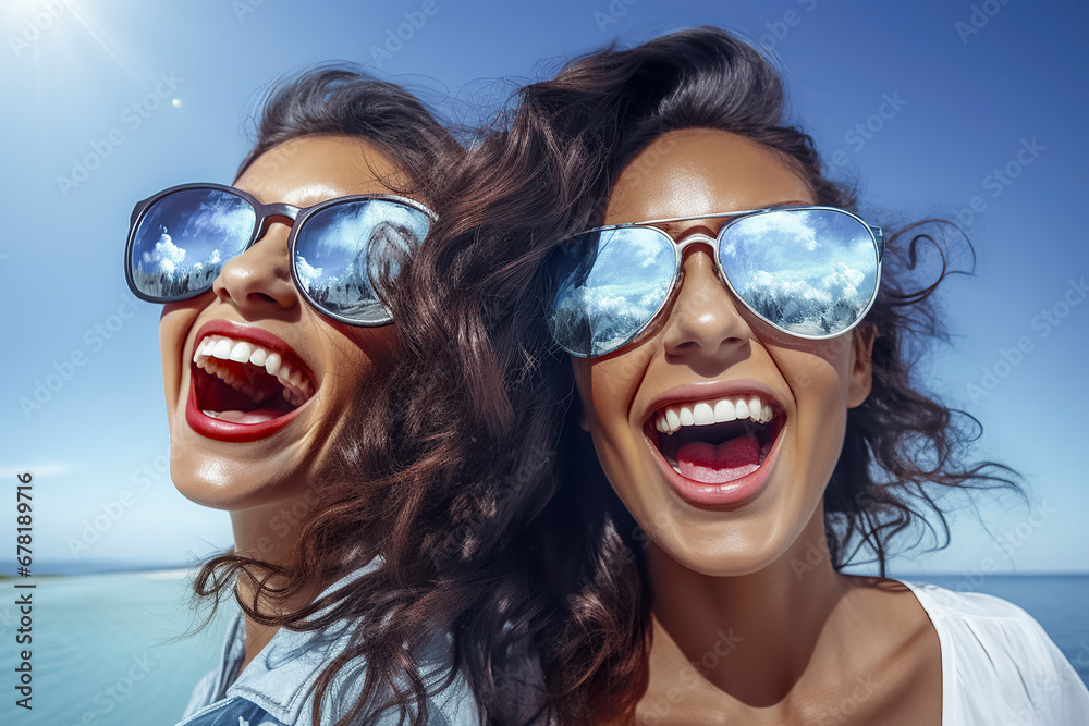 Summer Memories: Two Women Enjoying a Sunny Beach Day, ai generative Summer Memories: Two Women Enjoying a Sunny Beach Day, ai generative
