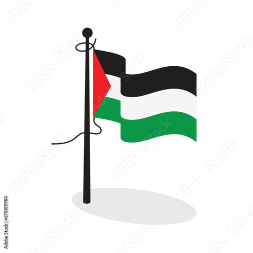 perspective wavy flag of palestine with pole and string web icon flat vector illustration design